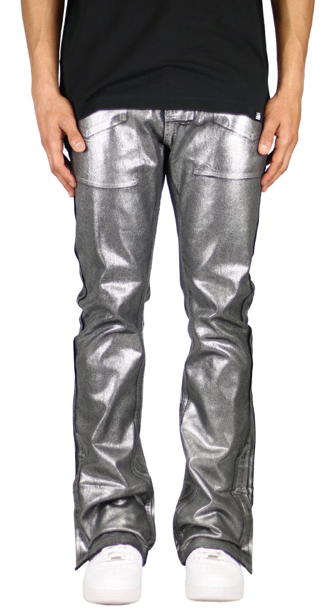 Silver Jeans Metallic Denim Silver Coated Metallic Wide Leg Jeans