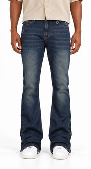 Dark Blue Flare Zipper Jeans