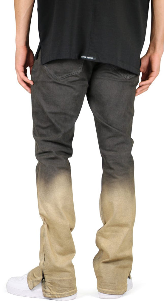 Black Pearl Degrade Fade Flare Zipper Jeans with gradient wash, zipper detail, and boots cut.