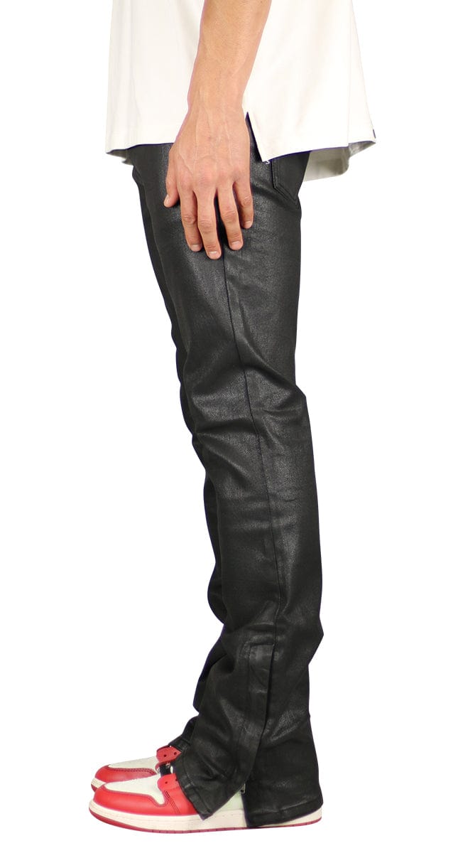 Waxed Flare Zipper Jeans