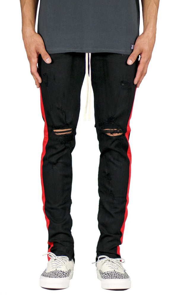 Black Red Track Zipper Jeans | Hyper Denim