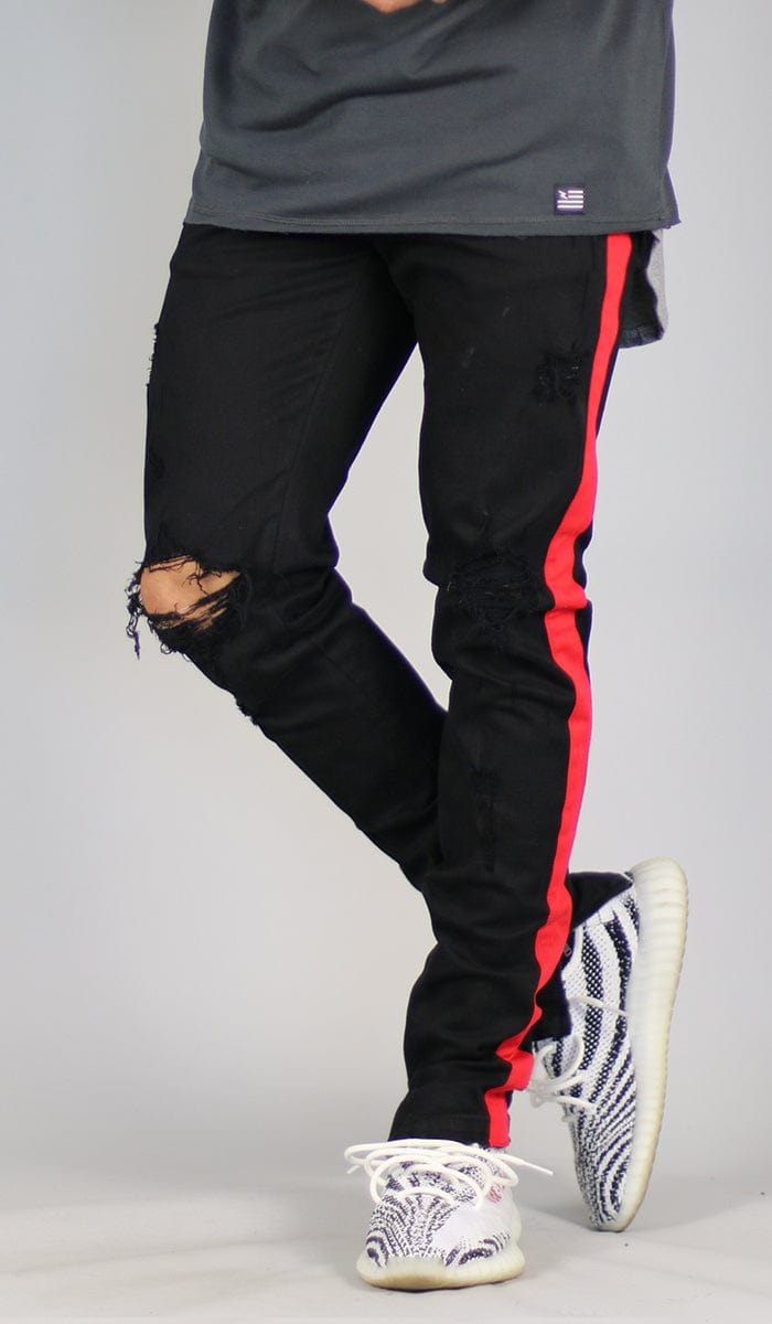Black Red Track Zipper Jeans | Hyper Denim