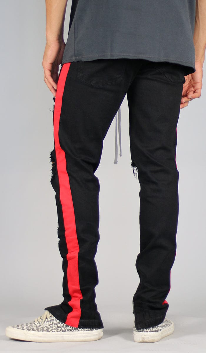 Black Red Track Zipper Jeans | Hyper Denim
