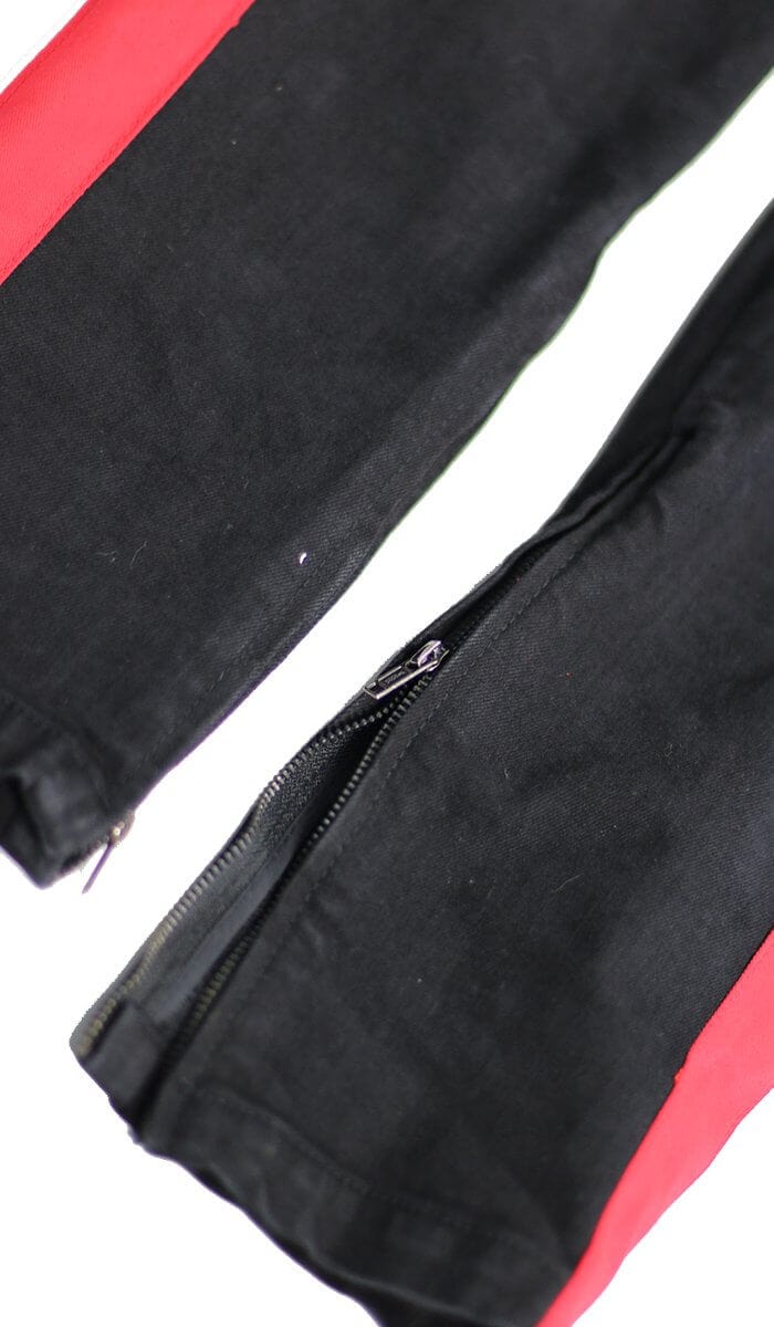 Black Red Track Zipper Jeans | Hyper Denim