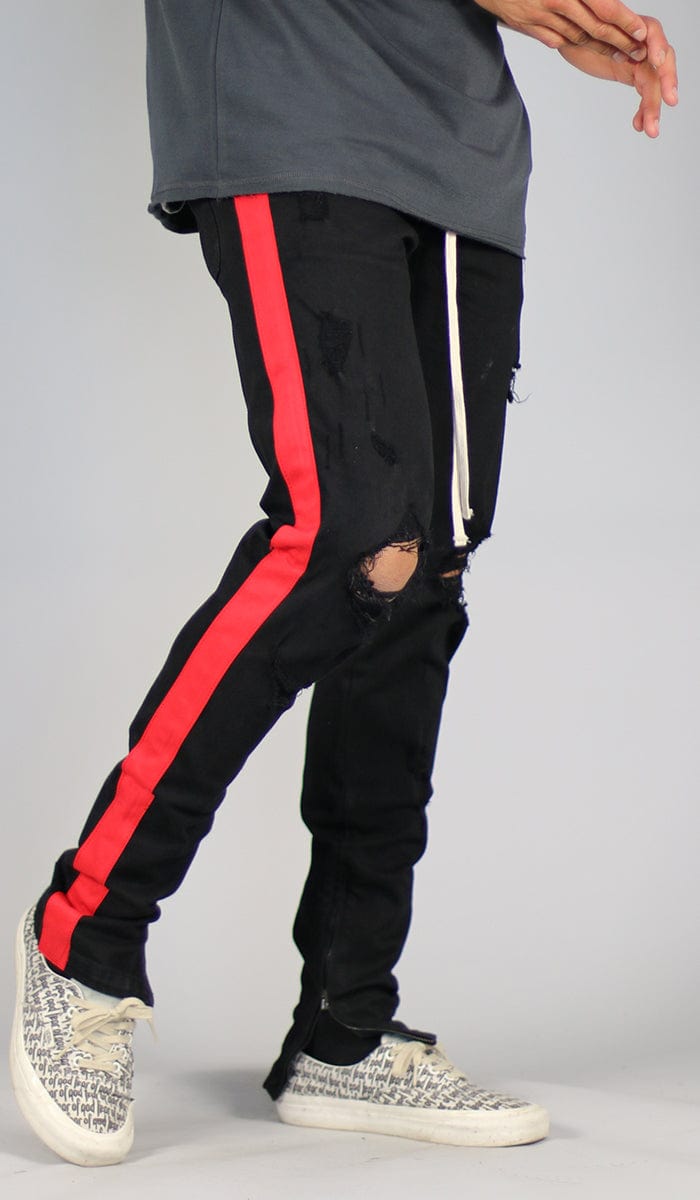 Black Red Track Zipper Jeans | Hyper Denim