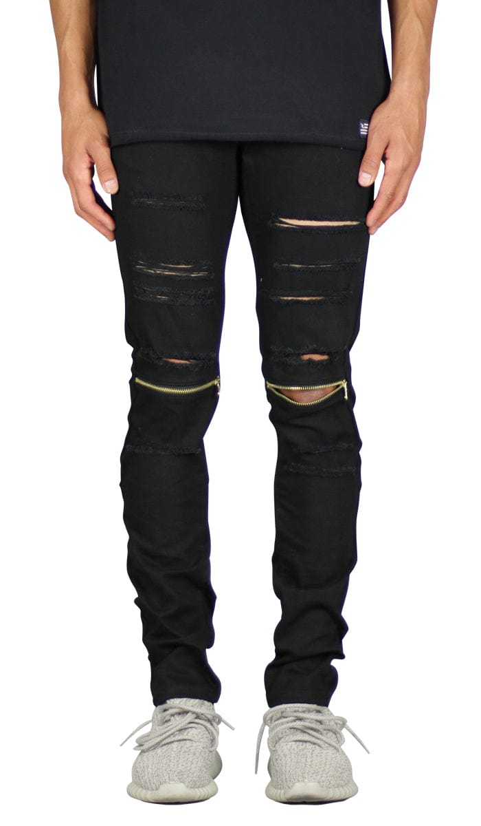 Black Shredded Zipper pants | Hyper Denim