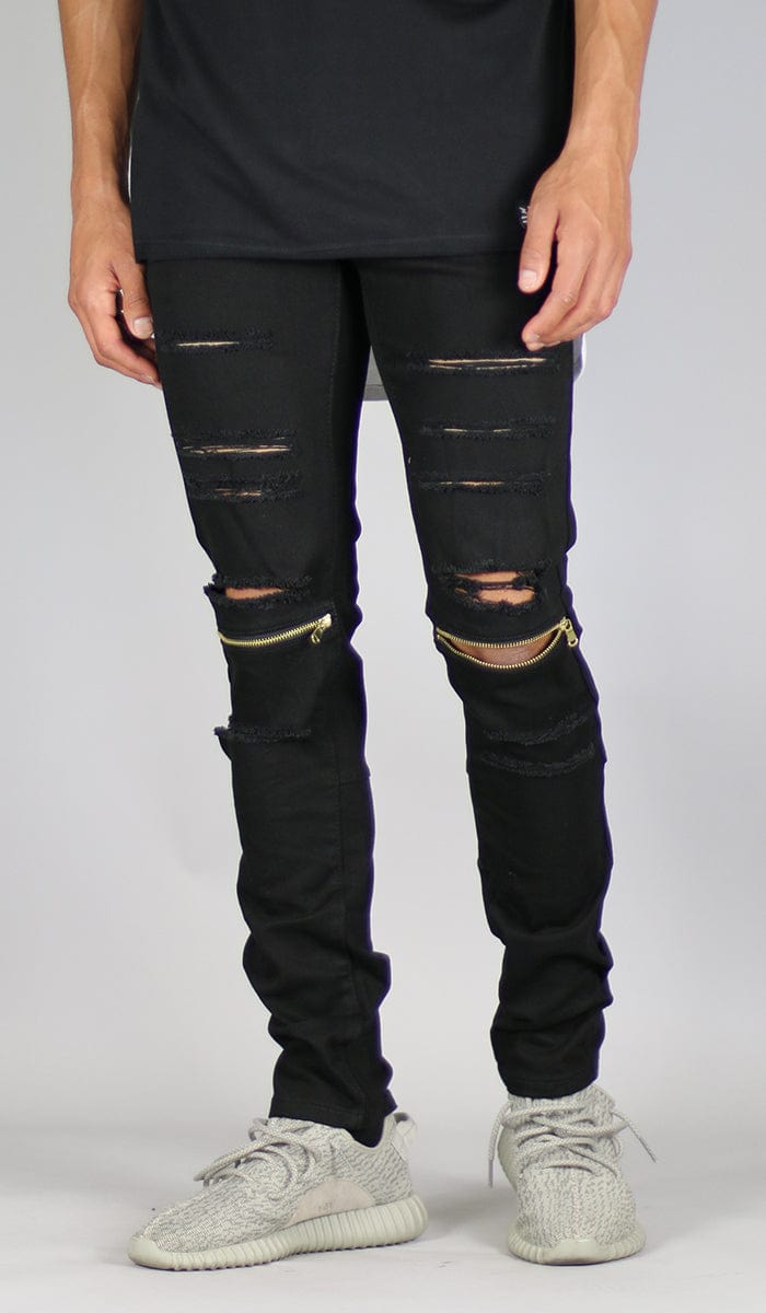 Black Shredded Zipper pants Hyper Denim - Main Image