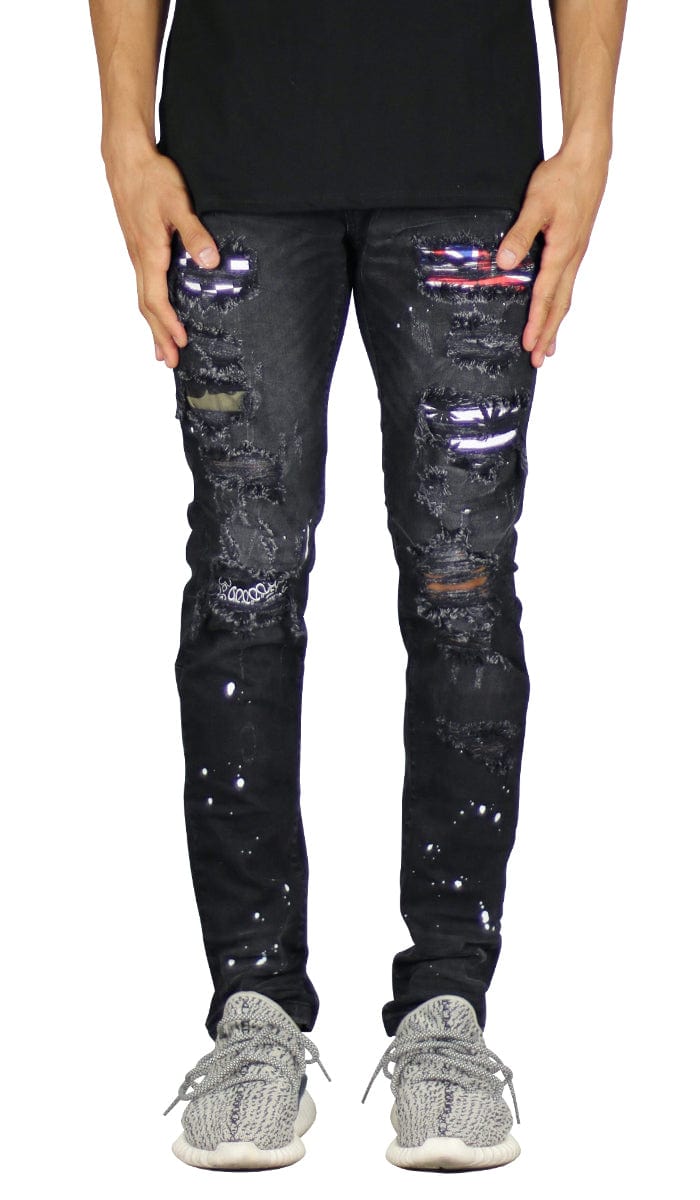 Patched Black Skinny Jeans Distressed Art City 11 Digital Slime Green Jeans I Slim Fit I Cargo Pants I Punk Jeans  I Punk Rock I Goth I Emo I Metal I Cyberpunk