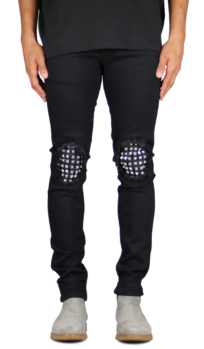 【BLACK】Studs denim pants Jet Black Studded Jean | Hyper Denim