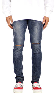 Marine Blue Distressed Jeans