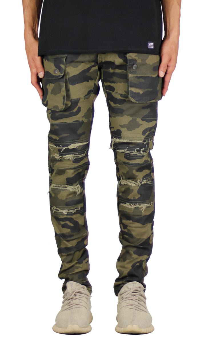 camo panelled ripped camo jeans mens