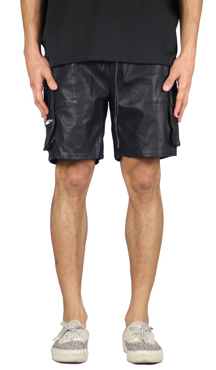 Black Leather Cargo Short | Hyper Denim