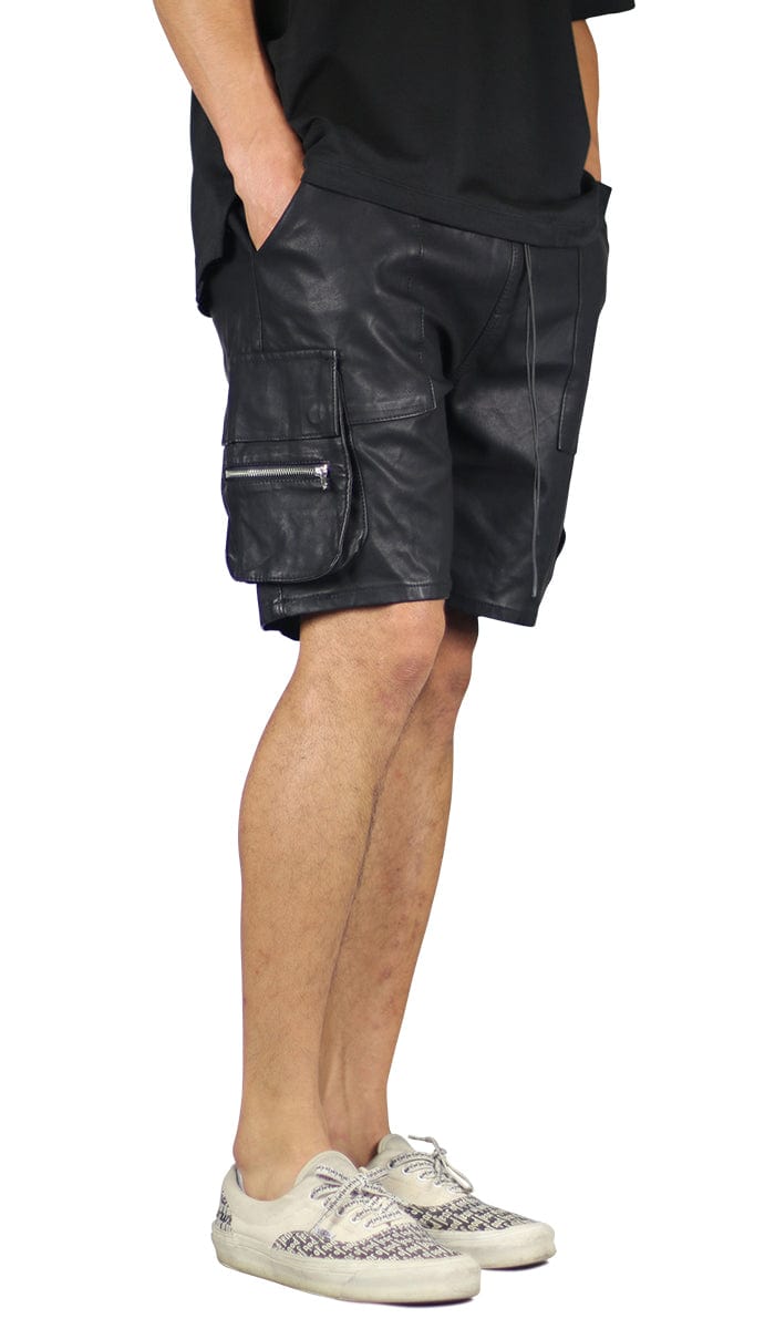 Black Leather Cargo Short | Hyper Denim