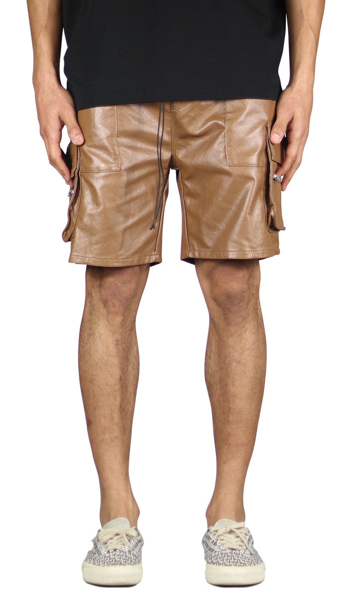 Brown Leather Cargo Short | Hyper Denim
